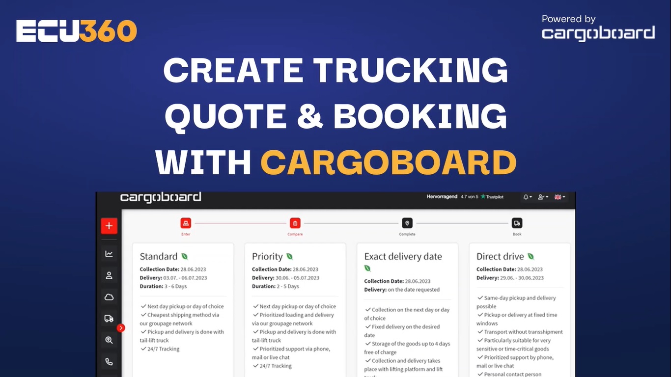 Create quote & book with CargoBoard on ECU360