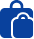 A blue suitcase icon with a handle and wheels.